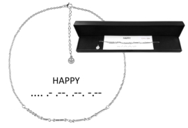 Cadeau set edelstenen ketting Morse Code Happy Silver Hematite