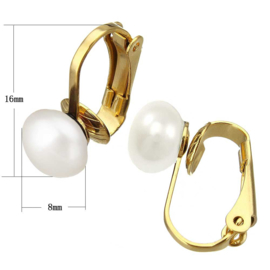 Zoetwater parel clips oorbellen Gold White Clip Pearl 8 mm