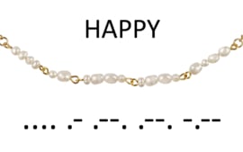 Cadeau set zoetwater parelketting Morse Code Happy Pearl Gold