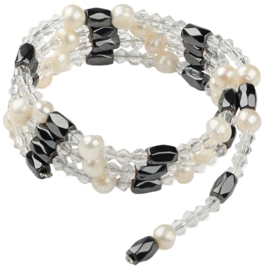 Zoetwaterparel en edelstenen armband Pearl Clear Crystal Magnetite Wrap