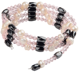 Zoetwaterparel en edelstenen armband Pearl Pink Crystal Magnetite Wrap