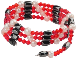 Zoetwaterparel en edelstenen armband Pearl Red Crystal Magnetite Wrap
