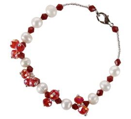 Zoetwater parel en kristallen armband Pearl Red Crystal