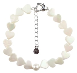 Zoetwater parel armband met parelmoer White Pearl Heart Shell