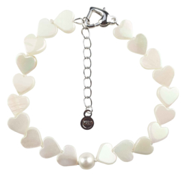 Zoetwater parel armband met parelmoer White Pearl Heart Shell