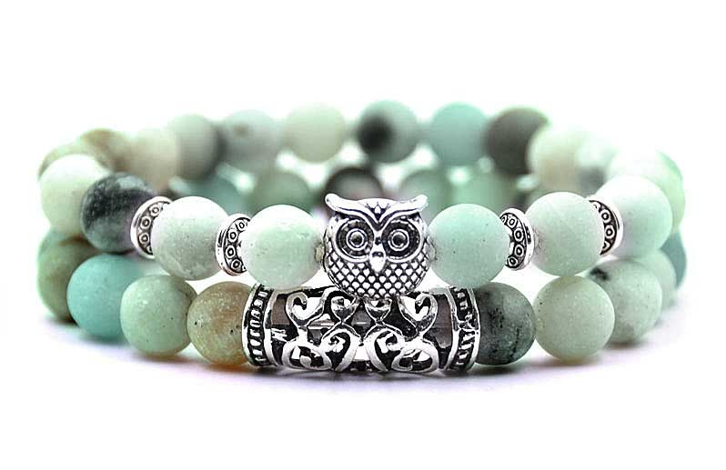 Geweldige eik Maak een naam verhaal Edelstenen armband Frozen Amazonite Silver Owl | Edelstenen armbanden |  Zhen Zhu zoetwater parel sieraden
