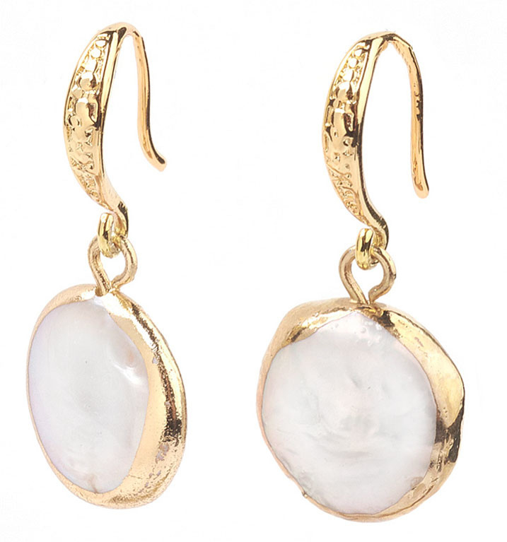 Zoetwater parel oorbellen White Coin Pearl Gold Small