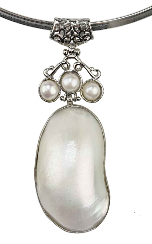 Zoetwater parelketting met parelmoer Three Pearl Shell Long