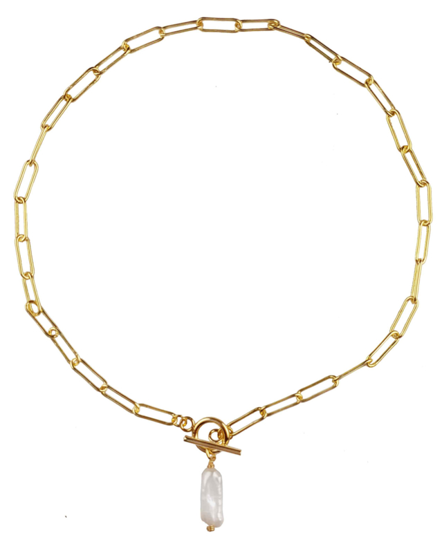 Zoetwater parelketting Biwa Pearl Gold Paperclip