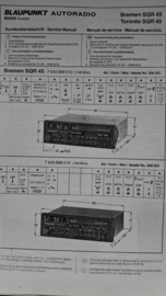 Blaupunkt Service Manuel Bremen/Toronto SQR 45