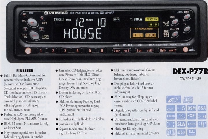 PIoneer DEX-P77R(Radio/cd/ 4 Volt High-End /begin jaren 90)