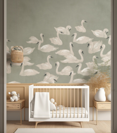Annet Weelink Design Dancing Swan behang Green