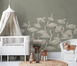 Annet Weelink Design Dancing Swan behang Green