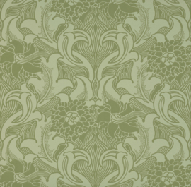 Little Greene behang Dahlia Scroll - Pea Green