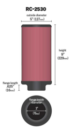 Luchtfilter K&N  RC-2530 Universal 74-78mm  Filter