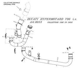 uitlaat Viper (katvervanger) RVS linkpijp Ducati HYPERMOTARD 796 09-12