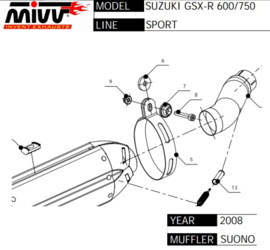 uitlaat linkpipe Suzuki GSXR 600 / 750`08-`10 MIVV