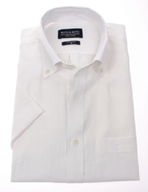overhemd korte mouw 100% linnen, met button down, wit 197019