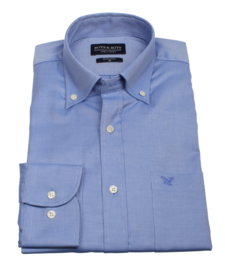 Overhemd 100% katoen, blauw uni, button down kraag, lange mouw, (196063)