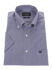 Overhemd korte mouw, 100% katoen, button down kraag, blauw ruitje, 197041