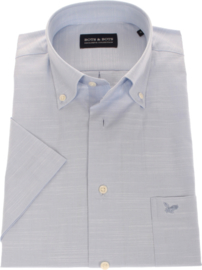 Overhemd korte mouw, linnen-look, slub effect,   100% katoen, uni bleu, Button down