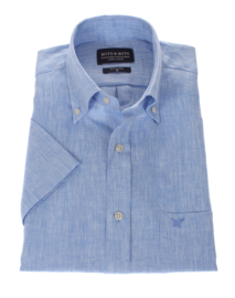 Overhemd 100% linnen, licht blauw, button down, korte mouw (207002)