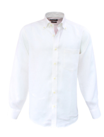 100% Linnen uni wit overhemd, button down, normale pasvorm (151640)