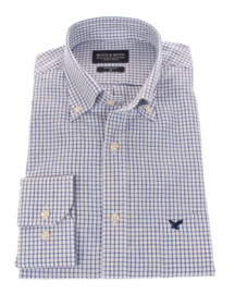 Linnen- overhemd, blauw ruitje, lange mouw, 100% linnen, button down kraag 196021