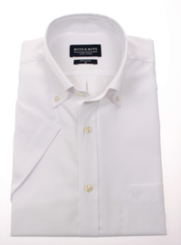 Overhemd 100% katoen, uni wit, button down kraag, korte mouw.  (187029)