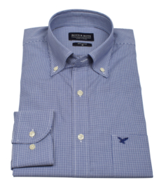 Overhemd lange mouw, 100% katoen, button down kraag, ruitje blue, (196073)