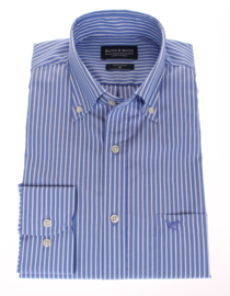 Overhemd 100% katoen, button down kraag, blauwe streep, 2 ply 196022