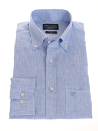 Overhemd 100% puur linnen, light blue, button down kraag, lange mouw 206002