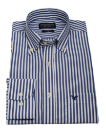 Overhemd 100% katoen, 2 ply, button down kraag, blauw ruitje, 196062