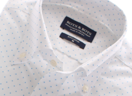 Modisch print overhemd met button down, wit met print in bleu, 100% katoen (196016)