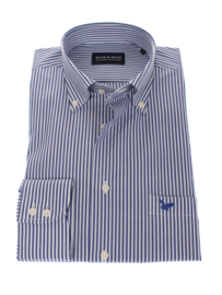 Overhemd 97% katoen & 3% lycra, lange mouw, button down, classic blauwe streep