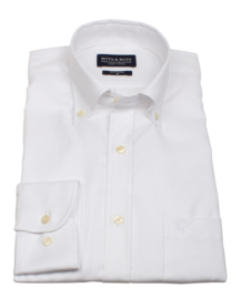 Overhemd 100% katoen, 2 ply, uni wit , button down kraag, lange mouw, (196065)