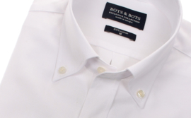 Overhemd 100% katoen, lange mouw, button down kraag, uni wit , 186029