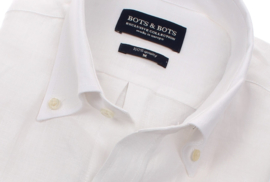 overhemd korte mouw 100% linnen, met button down, wit 197019