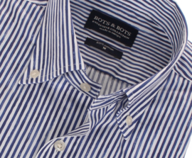 Modisch print overhemd, blauwe streep,  met button down,  100% katoen (196026)