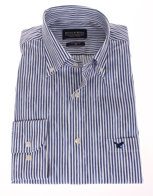 Modisch print overhemd, blauwe streep,  met button down,  100% katoen (196026)
