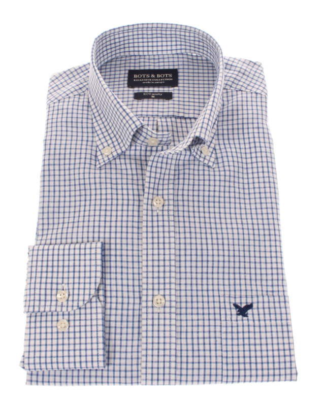 Linnen- overhemd, blauw ruitje, lange mouw, 100% linnen, button down kraag 196021