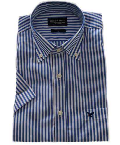 overhemd 100 % katoen overhemd, streep blauw, Korte mouw 217021