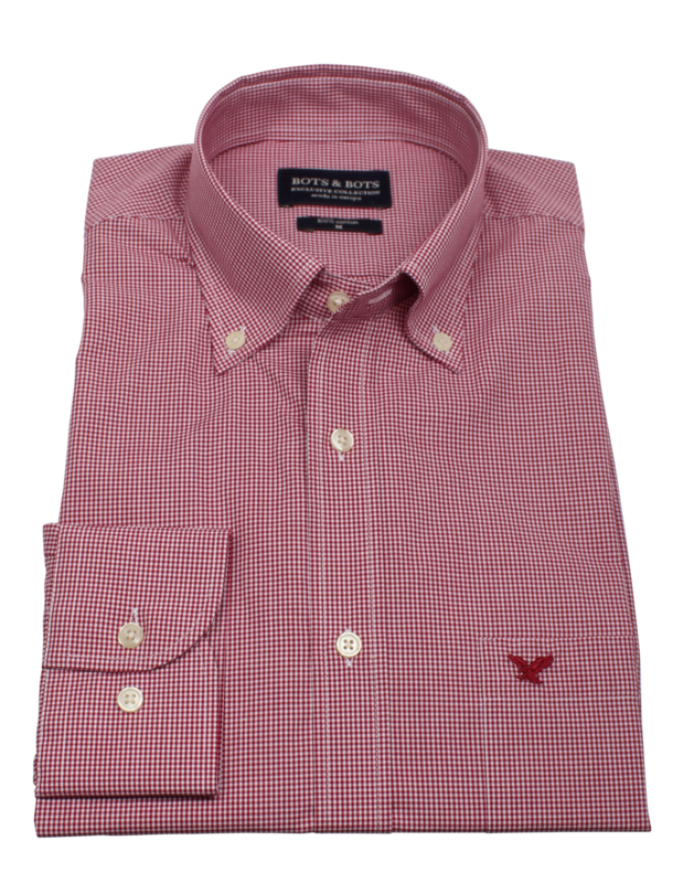 Overhemd 100% katoen, classic ruitje, red, button down kraag, lange mouw, (196072)