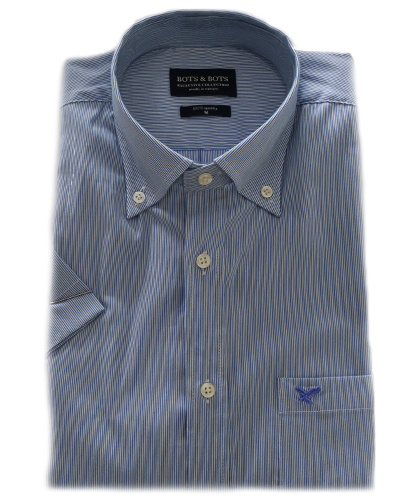 Overhemd 97% katoen, 3% elastane, blauw streepje, button down, korte mouw 217017