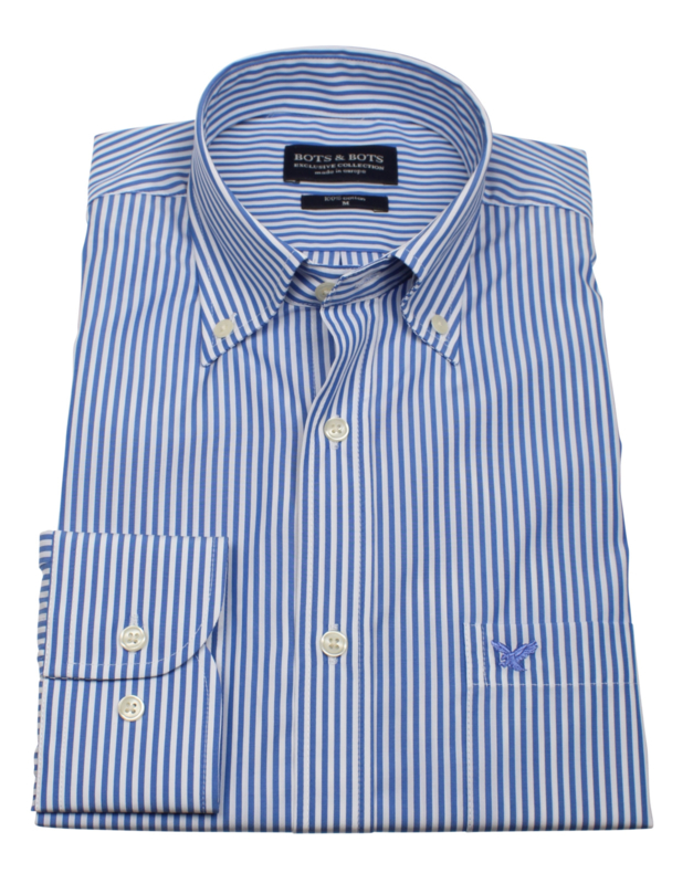 Overhemd 100% katoen, 2ply,  Classic streep, button down kraag, lange mouw, (196066)