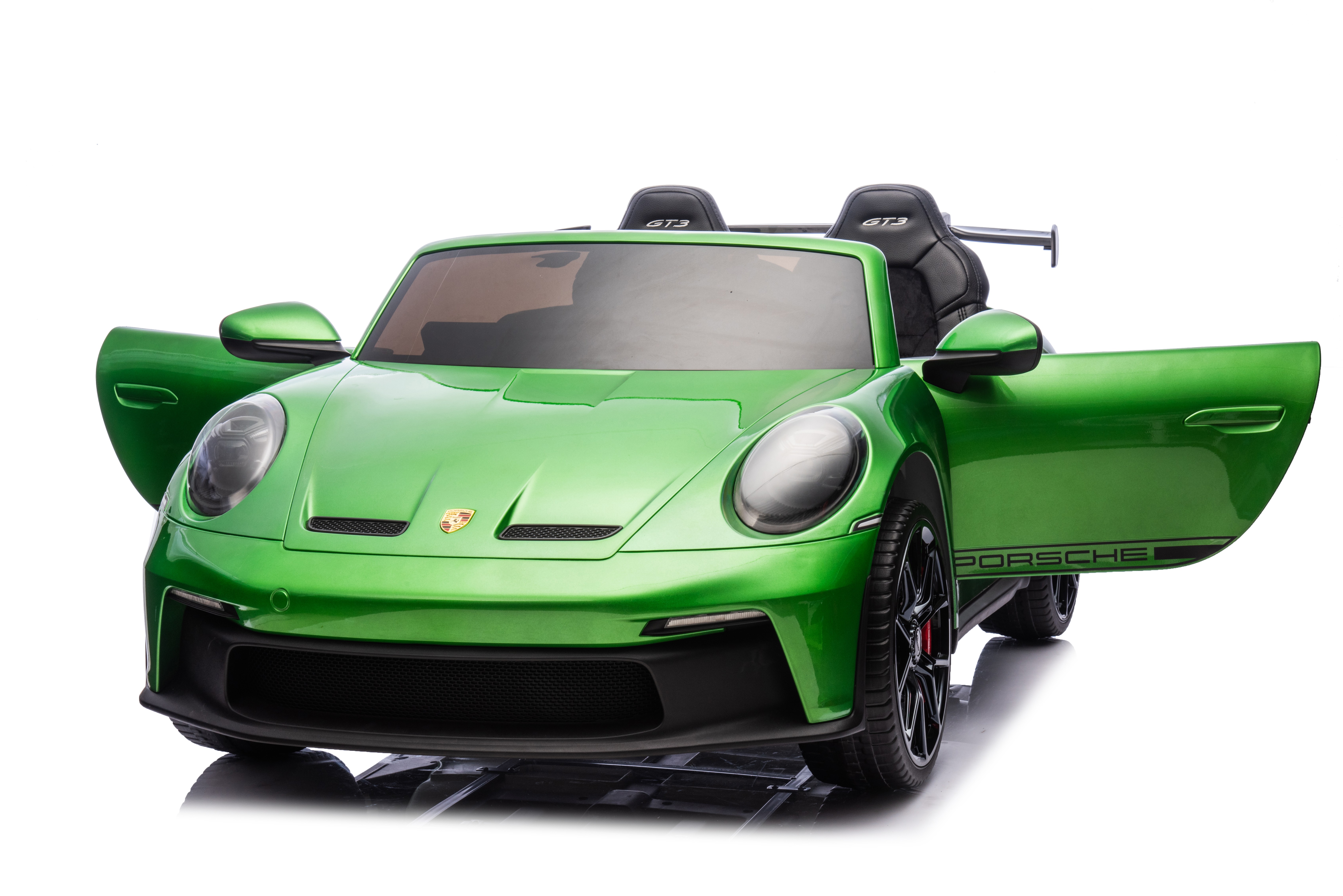 24V Porsche 911///GT3 , grote 2-zitter, Groen paint, Touchscreen Mp4 tv, 4WD, leder, eva (P911gr)