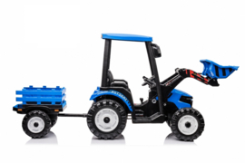 24V GIGA Tractor met frontlader + aanhanger blauw, 24V7ah accu, RC, leder look (JS3158b)