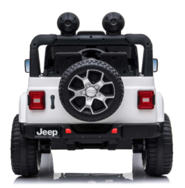 JEEP Wrangler Rubicon, wit, MP4 scherm,FM, BT, 12V, leder, 2.4ghz softstart RC (JWR555wt)