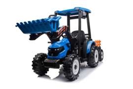 24V GIGA Tractor met frontlader + aanhanger blauw, 24V7ah accu, RC, leder look (JS3158b)