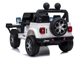 JEEP Wrangler Rubicon, wit, MP4 scherm,FM, BT, 12V, leder, 2.4ghz softstart RC (JWR555wt)